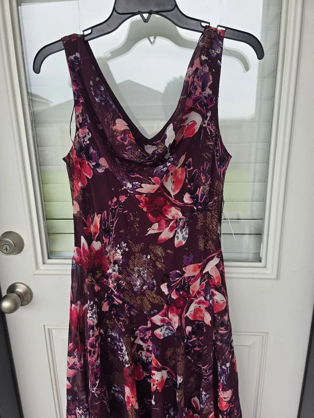 Signature by Robbie Bee Floral Midi Dress 8P Purple Pink Sleeveless Cowl Neck - Picture 6 of 11